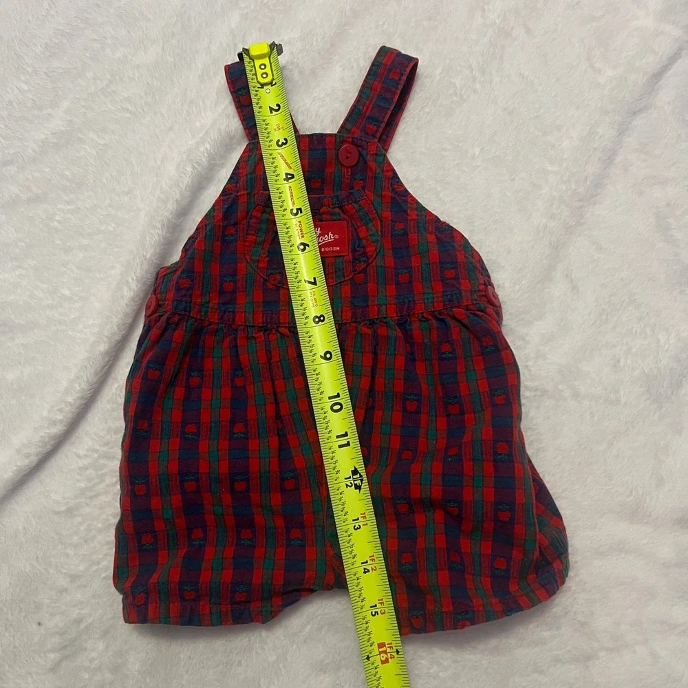 Vintage Baby OshKosh B'gosh Plaid Apple Vestbak Shortalls Red Blue 6-9M